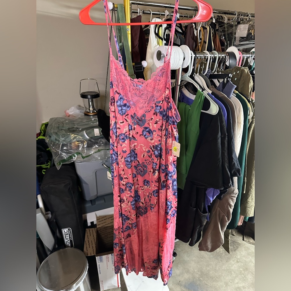 Free People First Date Printed Maxi Slip Dress in Sweet Pink Combo, XS - Picture 8 of 10